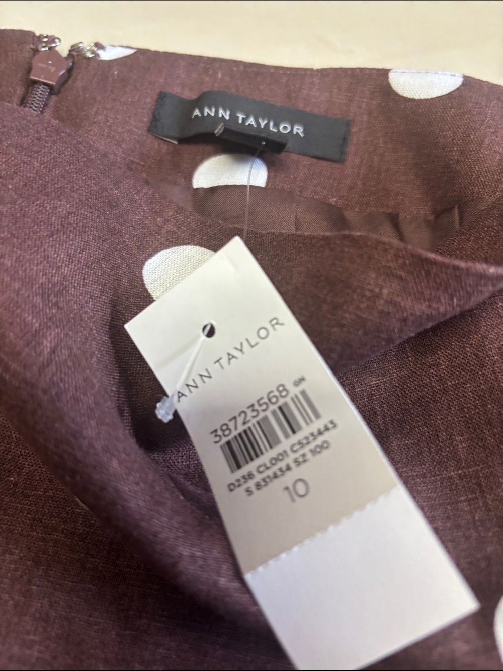 Ann Taylor Linen Brown Polka Dot Mini Skirt - Picture 3 of 4